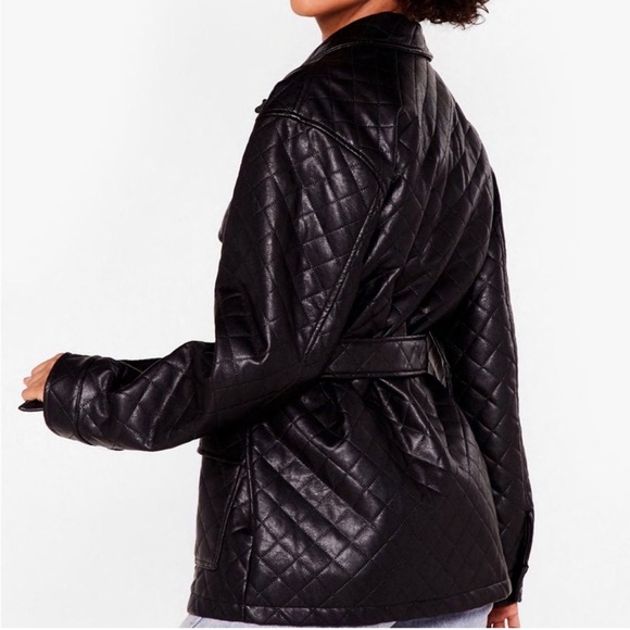 Nasty Gal Calling It Quits Faux Leather Belted Jacket NWT Women Size 6 (eur 38) - Picture 3 of 9